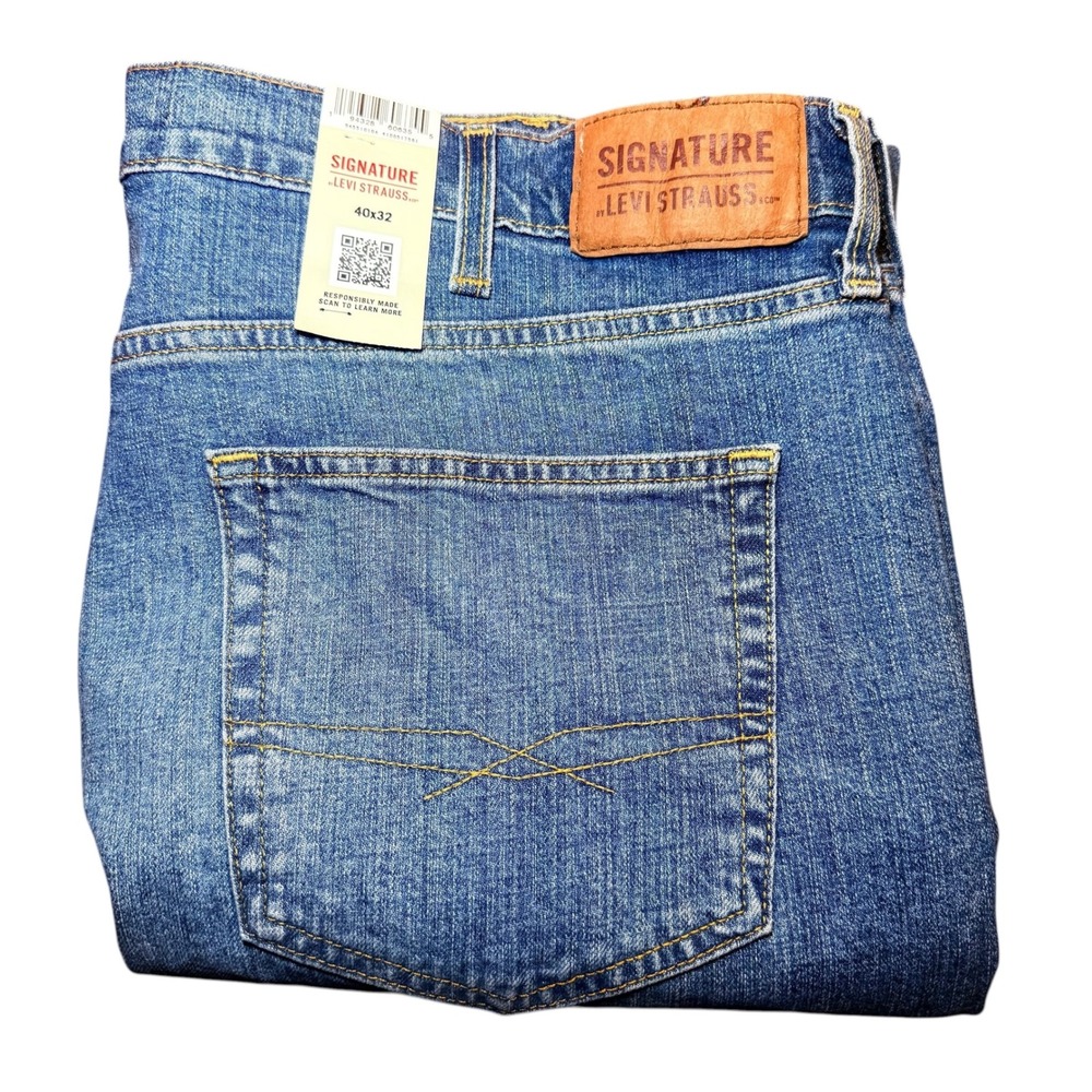 Signature Levi Strauss Athletic Flex‎ Jeans Mens 40x32 Blue Medium Wash Denim
